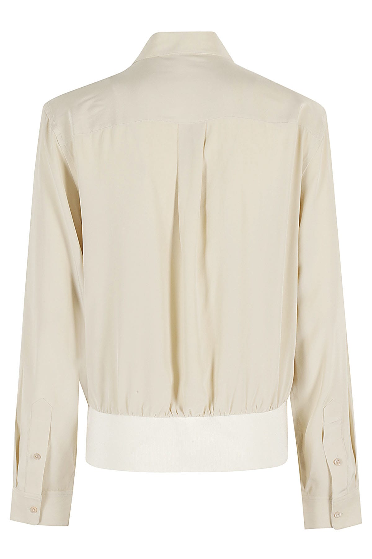 Helmut Lang Bomber Crinkle Long Sleeve Silk Shirt In Oat
