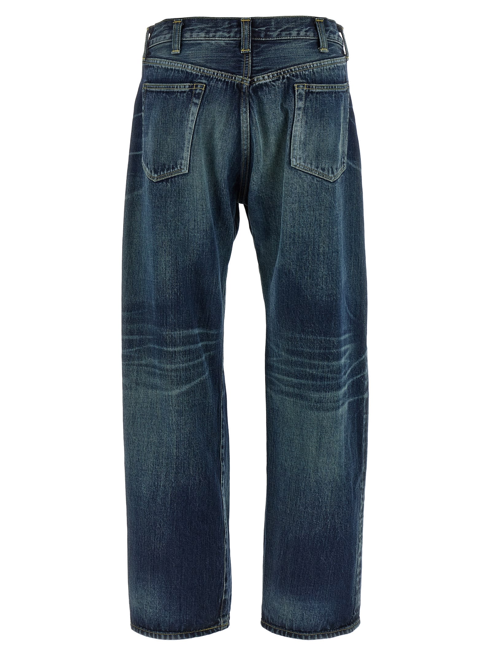 Junya Watanabe Stonewashed Denim Jeans With Textured Finish In Blue