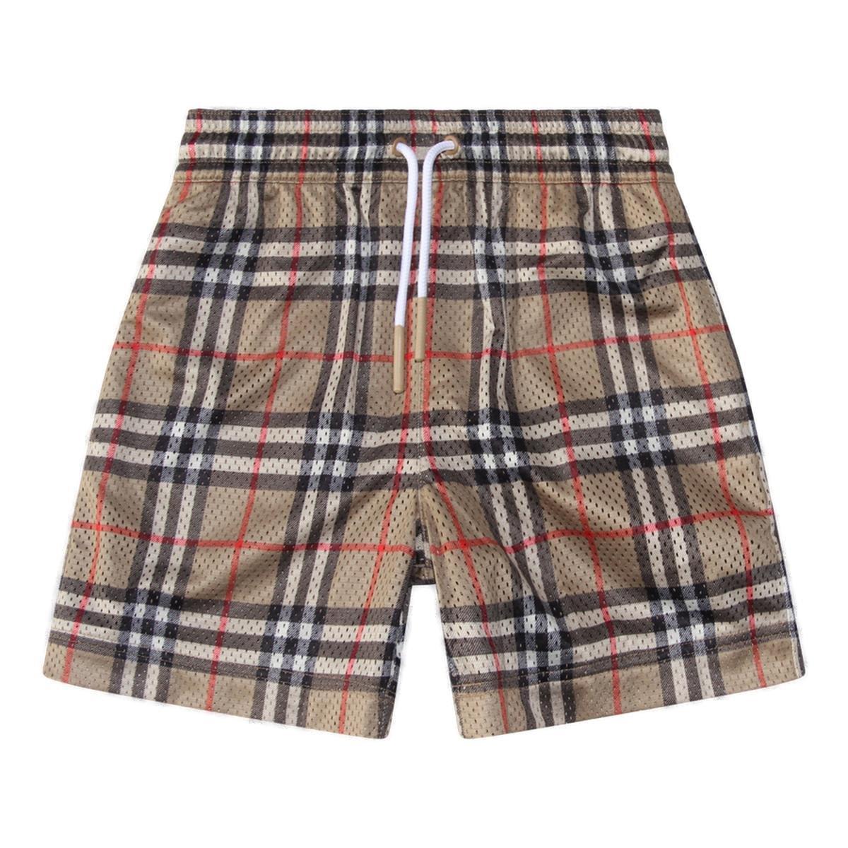 Burberry Kids' Checked Drawstring Perforated Shorts In Burgundy