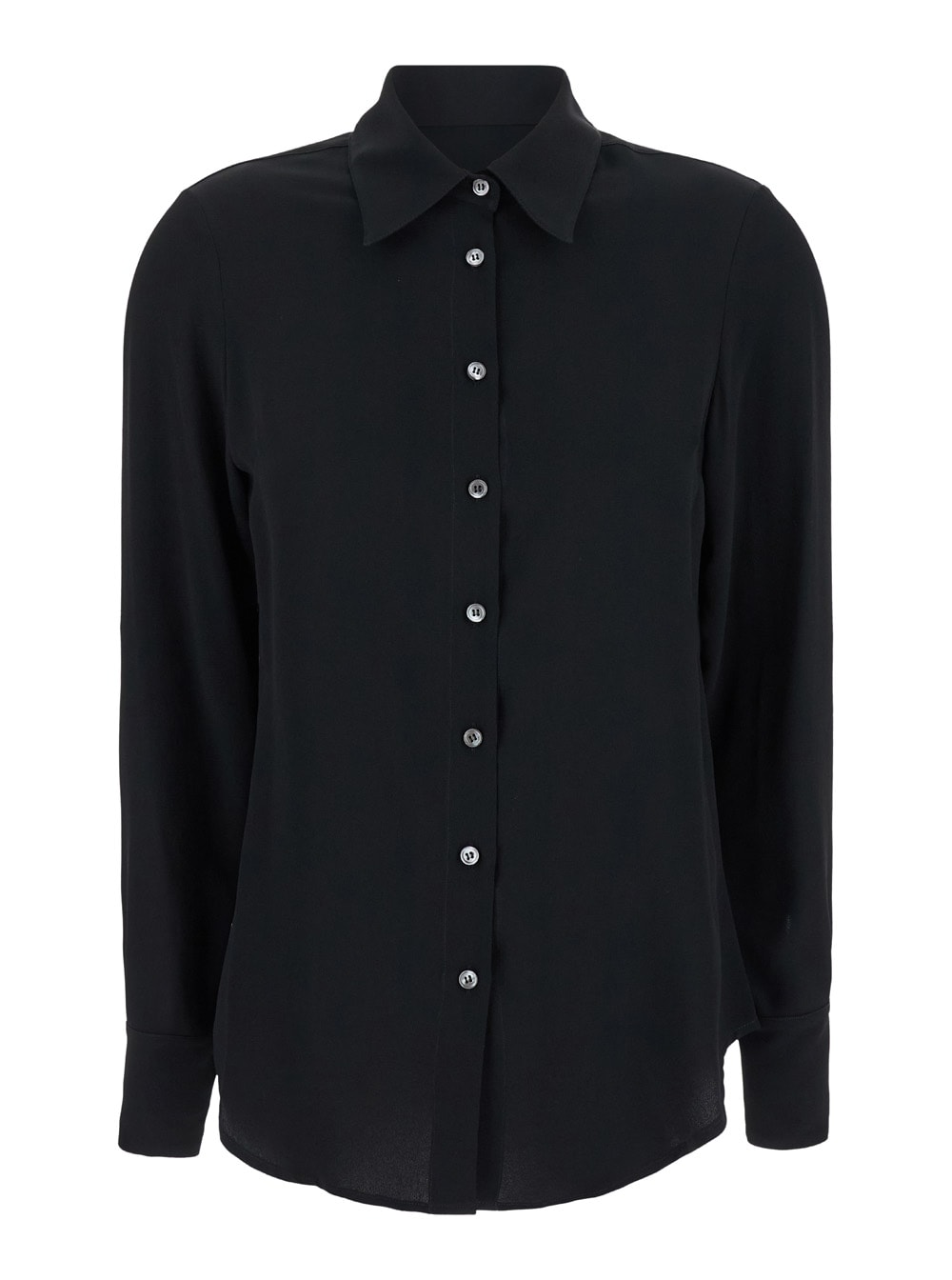 MAURO GRIFONI BLACK SHIRT WITH POINTED COLLAR IN SILK BLEND WOMAN 