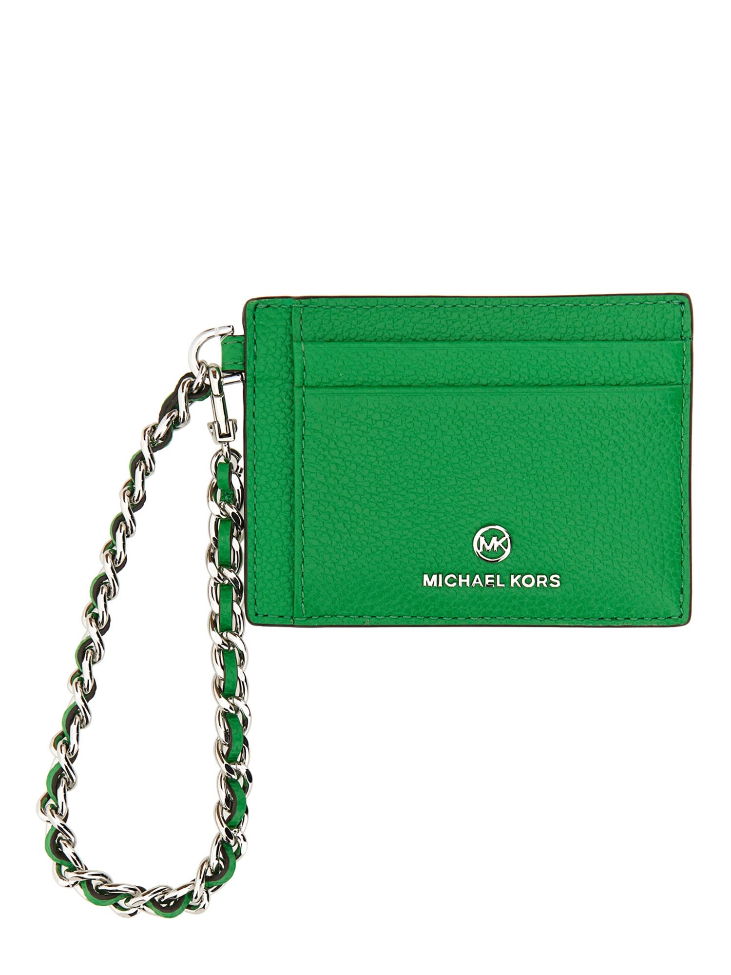 Michael Kors Small Credit Card Holder With Logo In Green