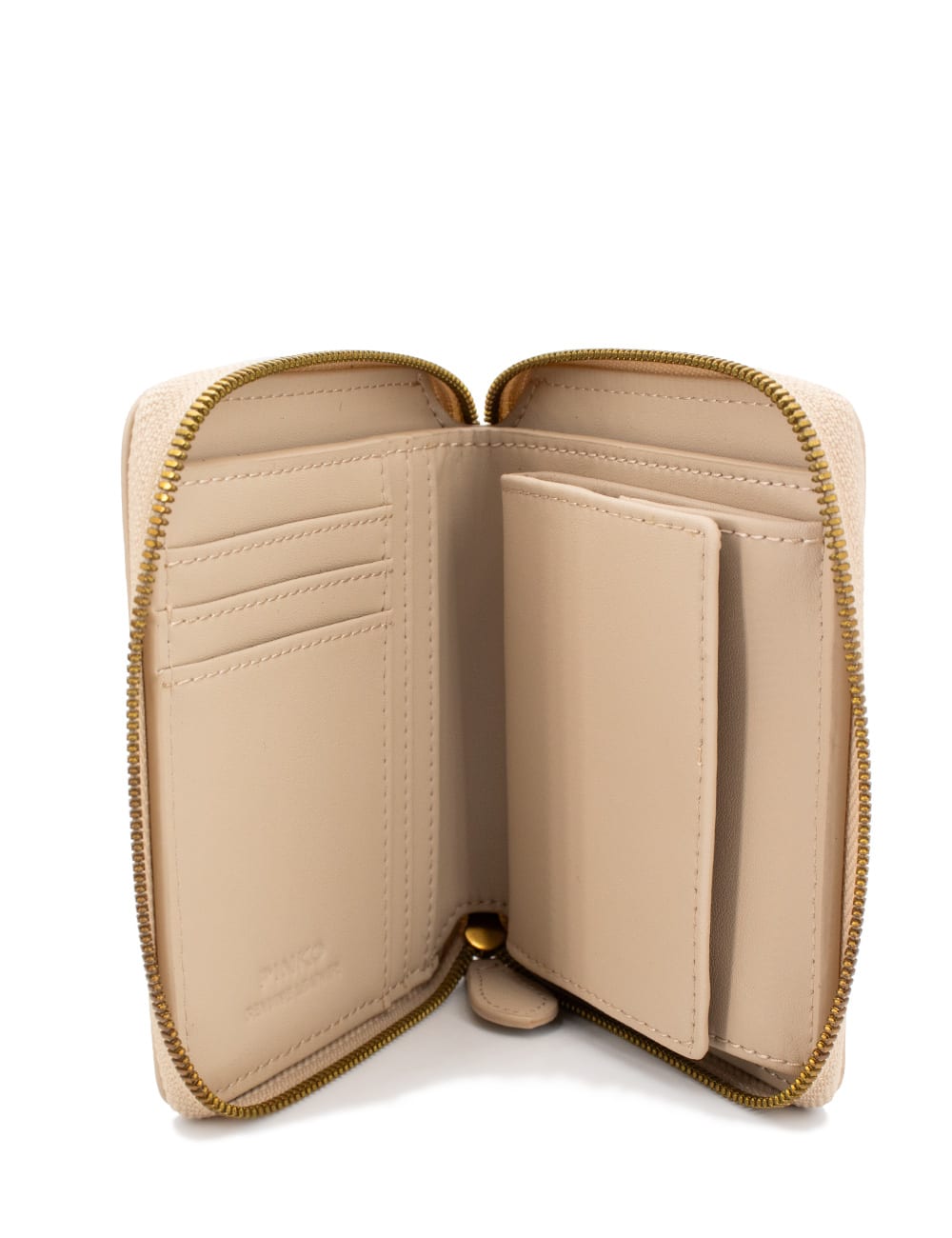 Pinko Square Zip-around Purse In Beige Grigio Fumo Antique Gold