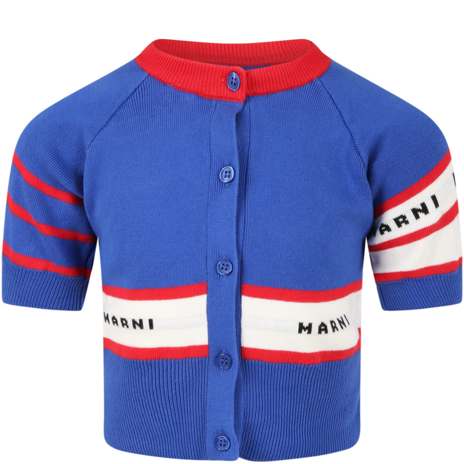 Marni Blue Cardigan For Kids With Logos
