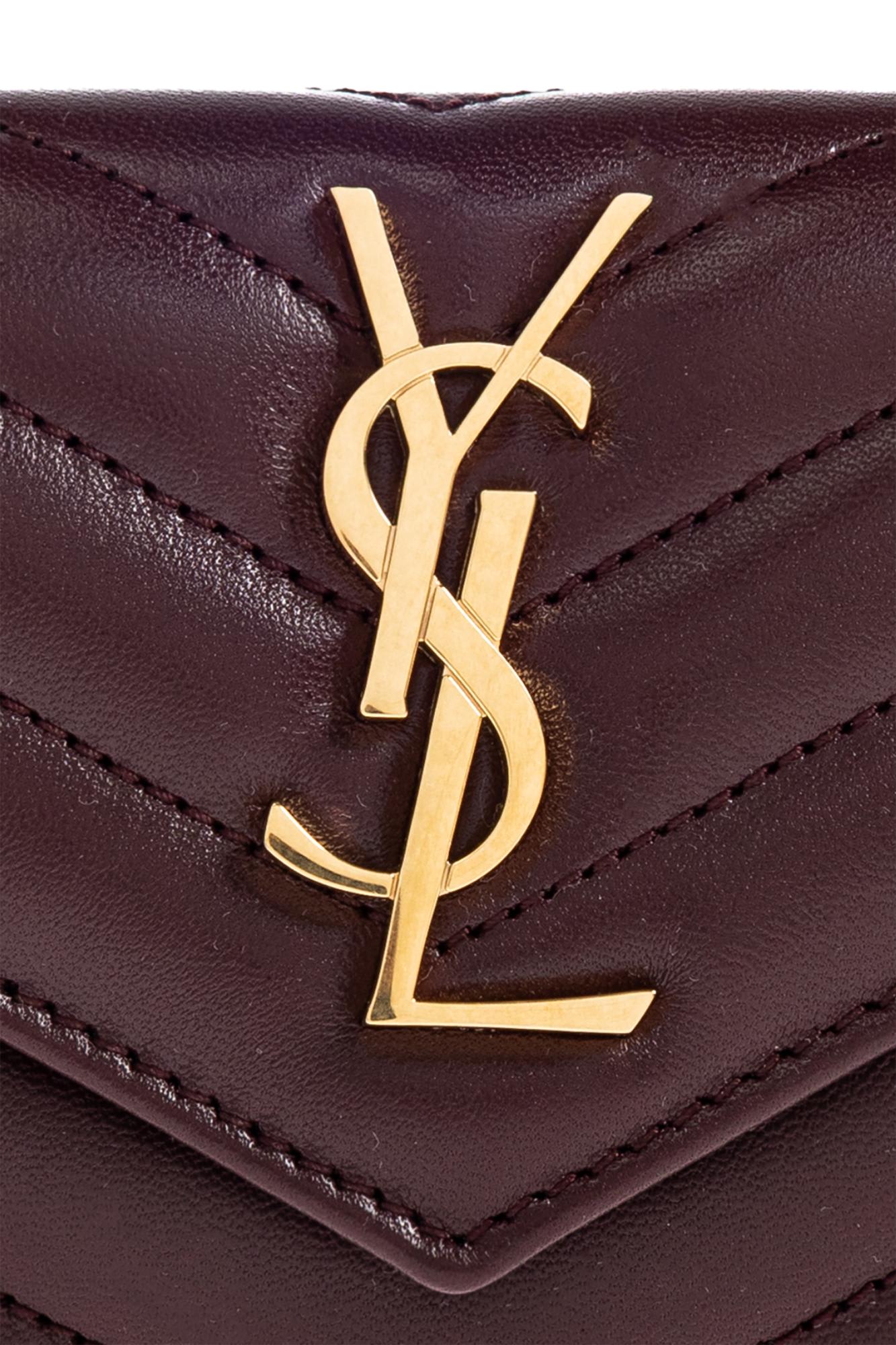 Saint Laurent Leather Wallet With Logo In Burgundy
