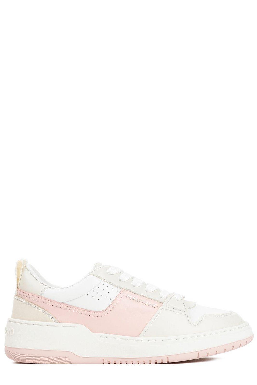 Shop Ferragamo Logo Printed Lace-up Sneakers In Pink/white