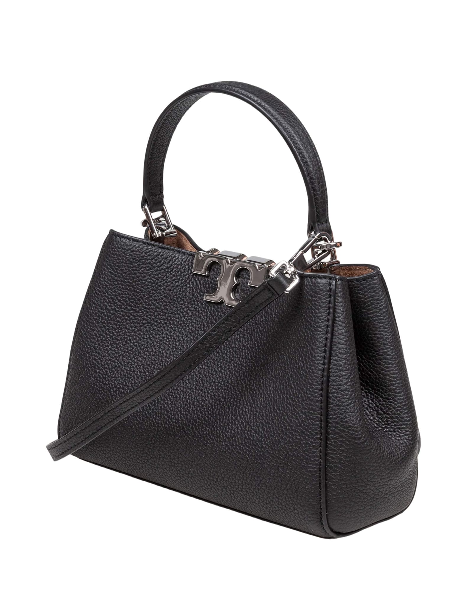 Tory Burch Eleanor Mini Satchel In Hammered Leather Black In Black