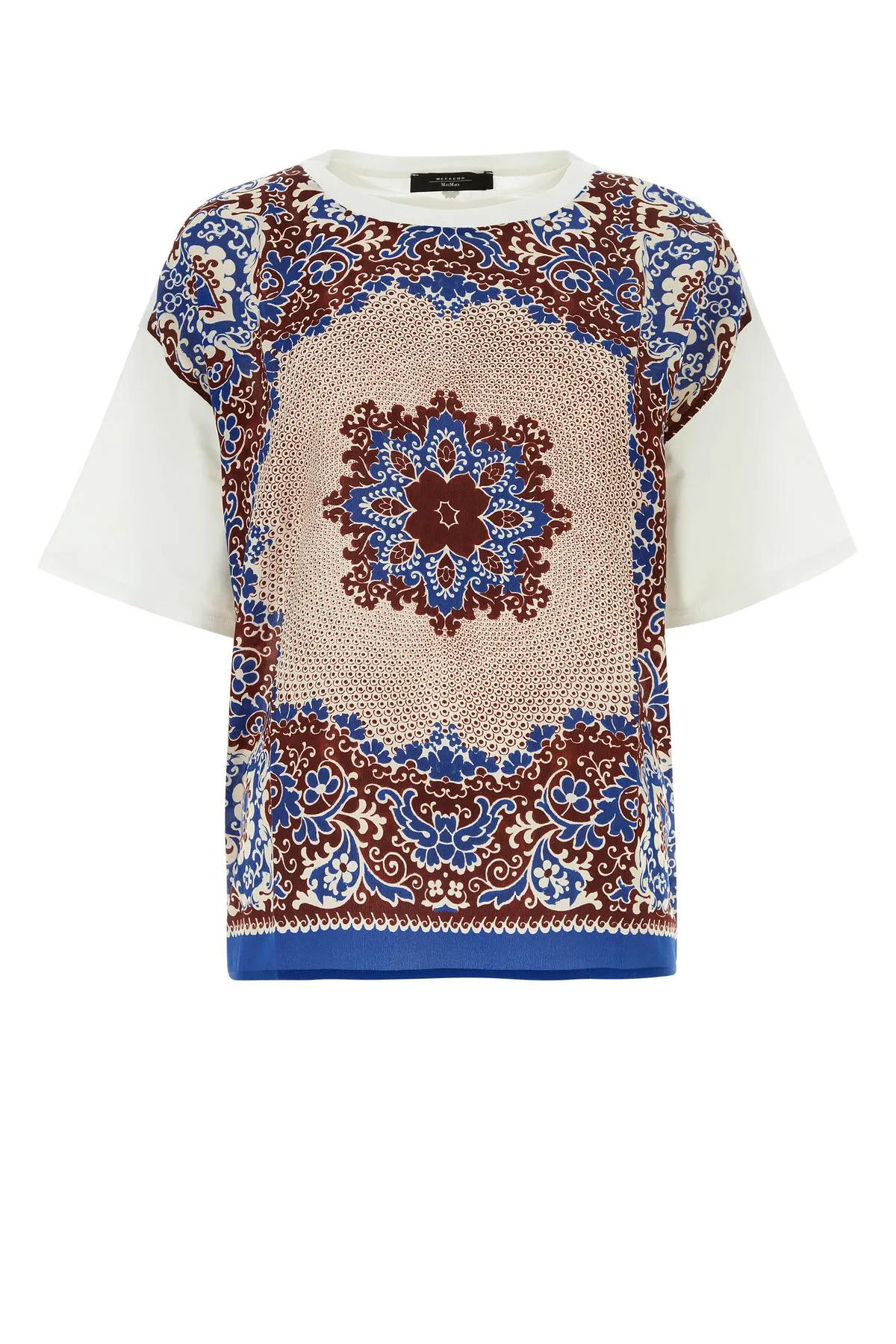 Shop Weekend Max Mara Printed Cotton And Silk Malaga Oversize T-shirt In Blu