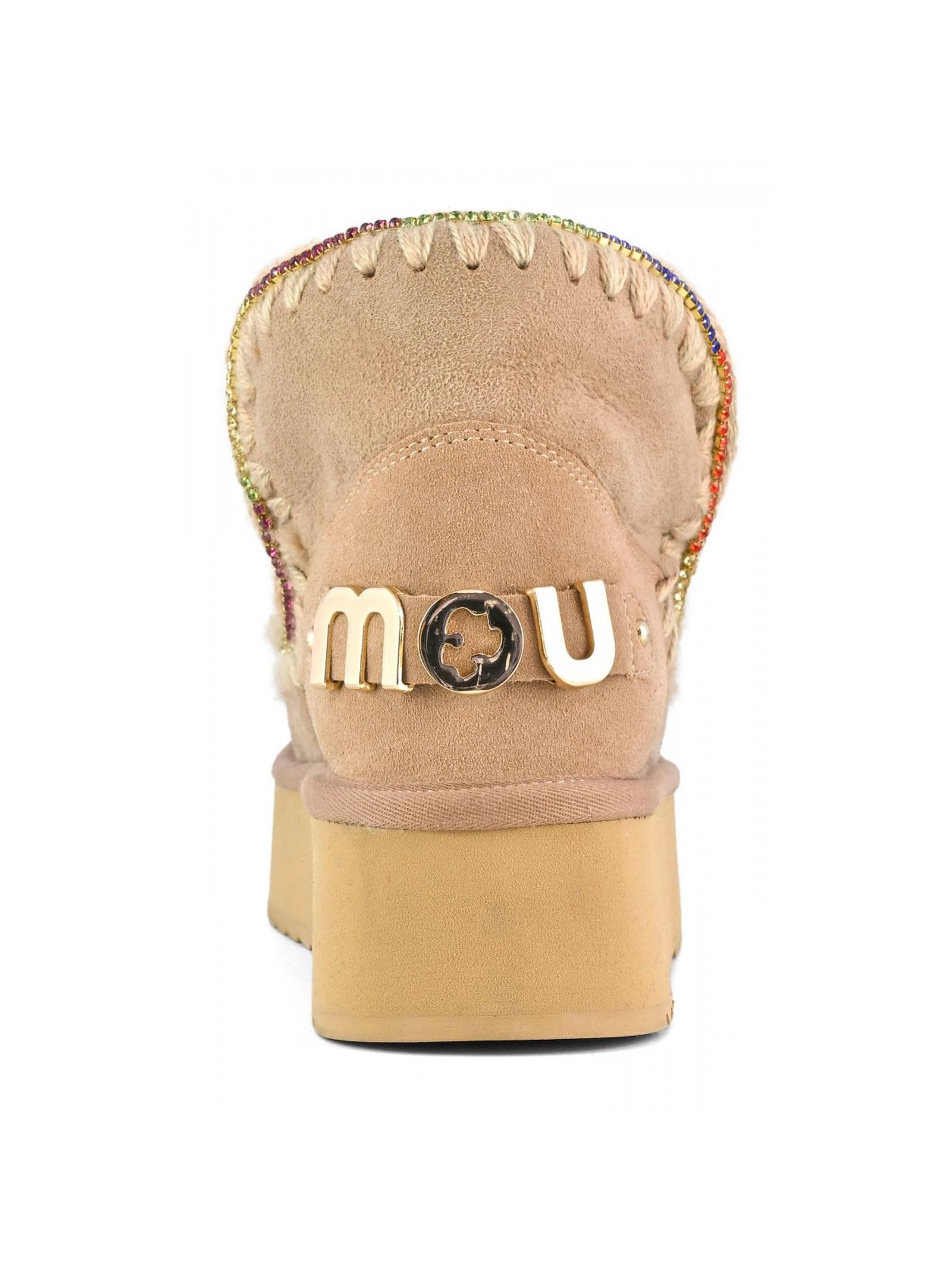 Shop Mou Eskimo 18 Platform Rhinestones Camel Suede In Beige