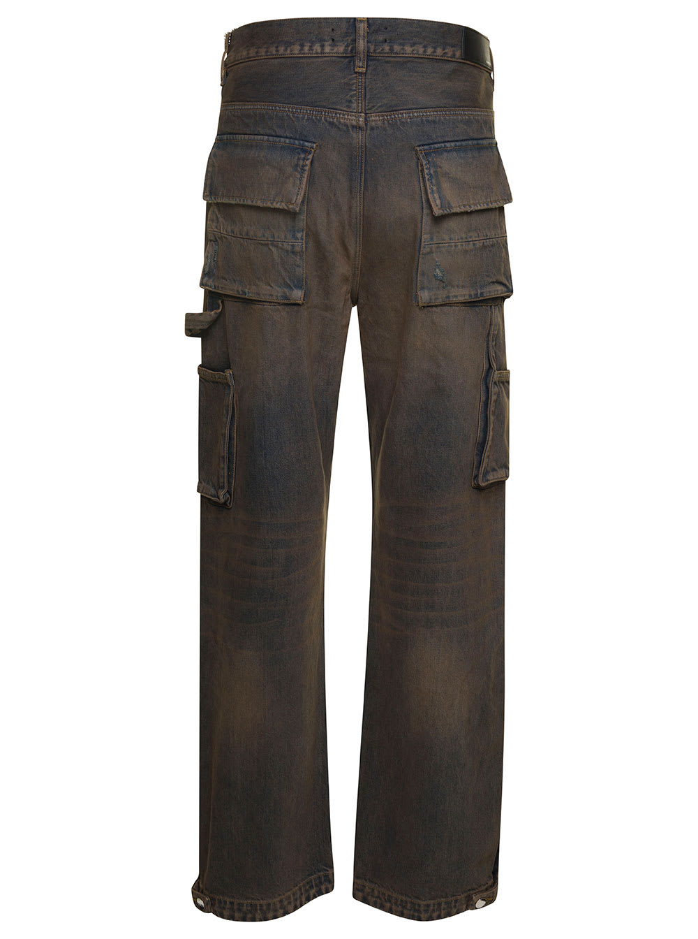 Shop Amiri Brown Five-pocket Jeans With Faded Effect And Rips Details In Cotton Denim Man In Blu