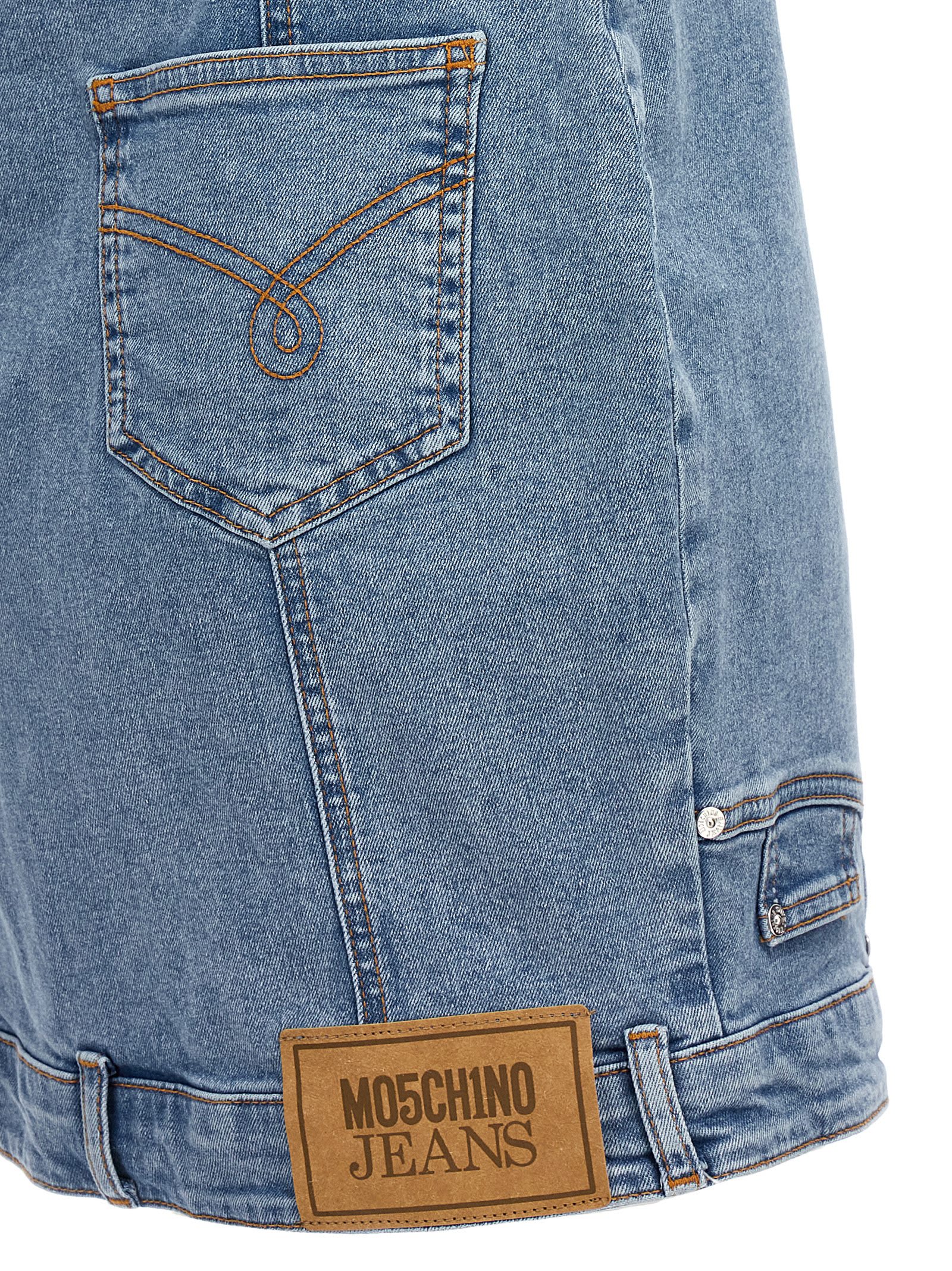 Shop Moschino Off-the-shoulder Denim Dress In Blue