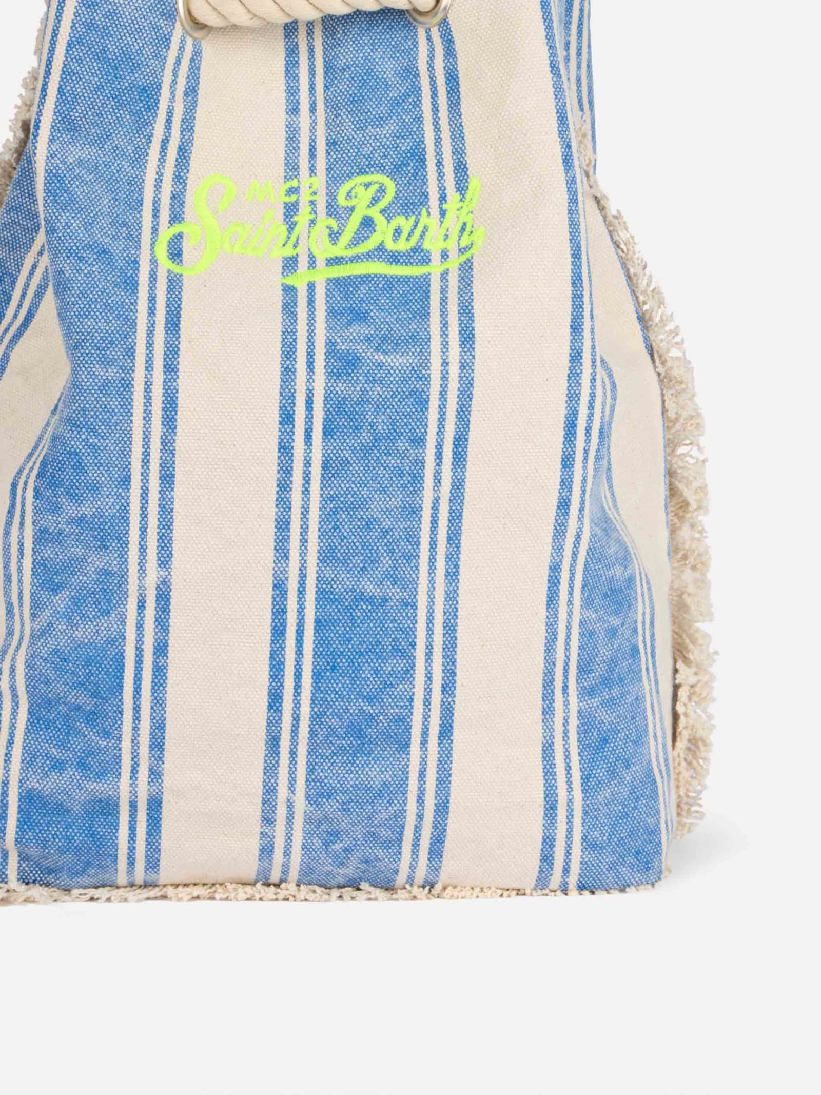 MC2 SAINT BARTH BOAT CANVAS BACKPACK WITH WHITE AND LIGHT BLUE STRIPES
