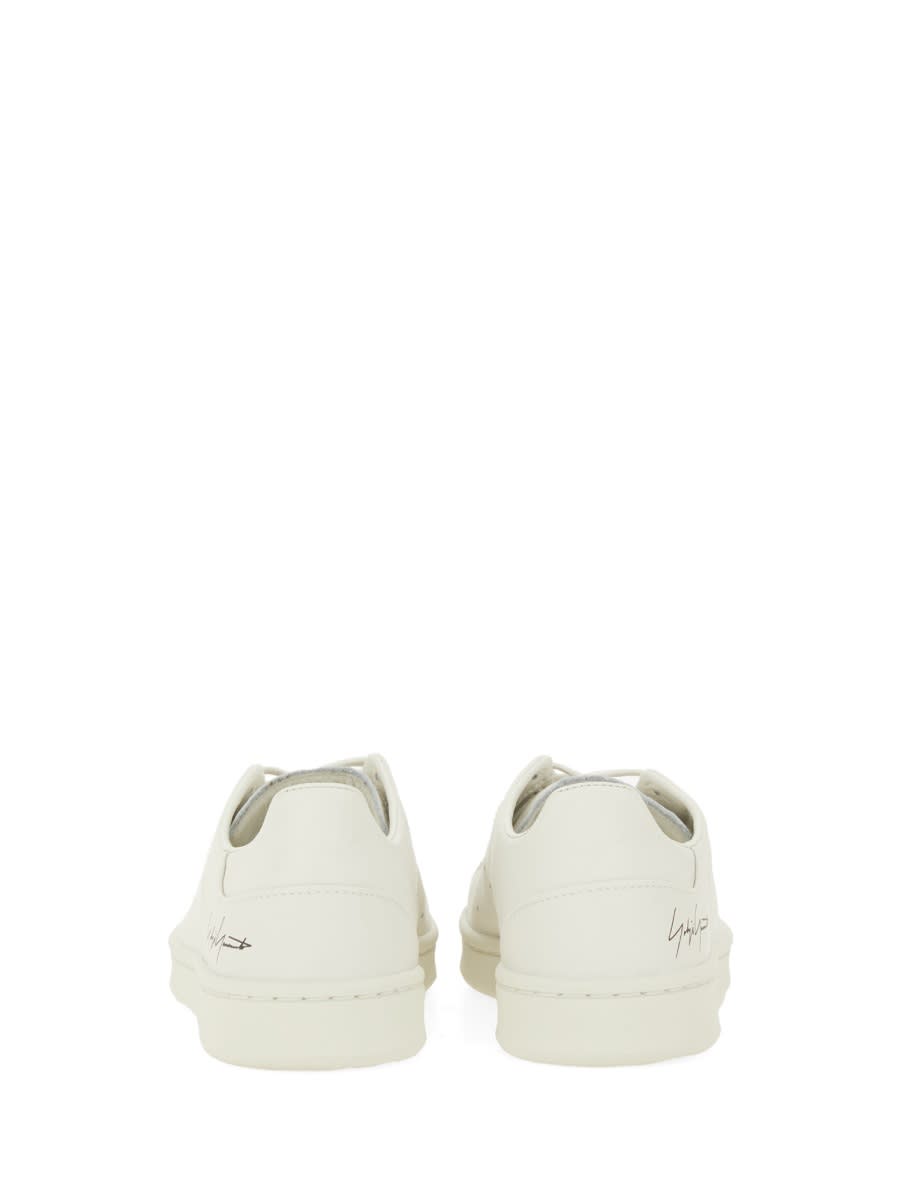 Y-3 White Leather Sneakers With Rounded Toe And Lace-up Closure