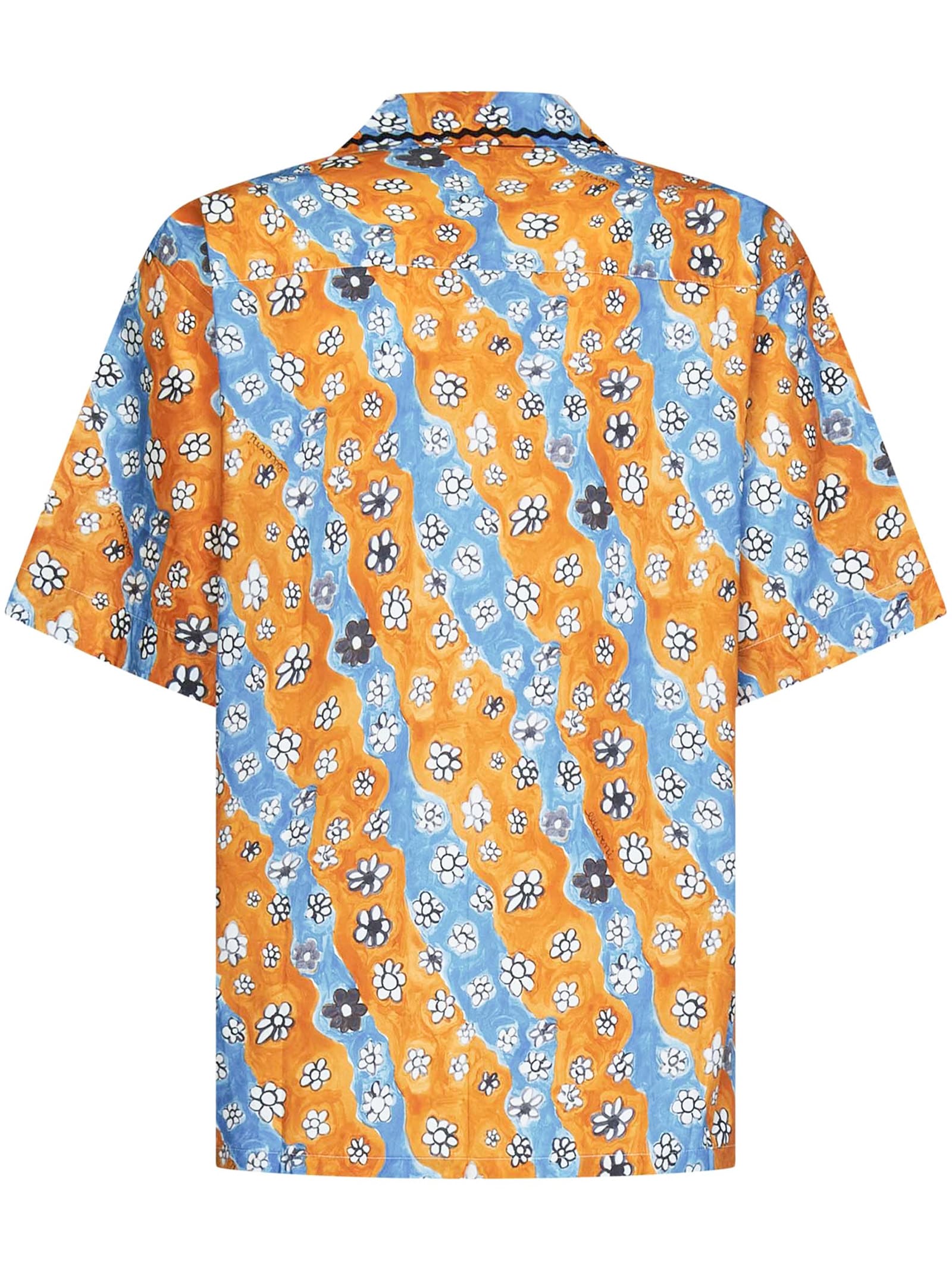 Blue Bouquet-print cotton-poplin bowling shirt
