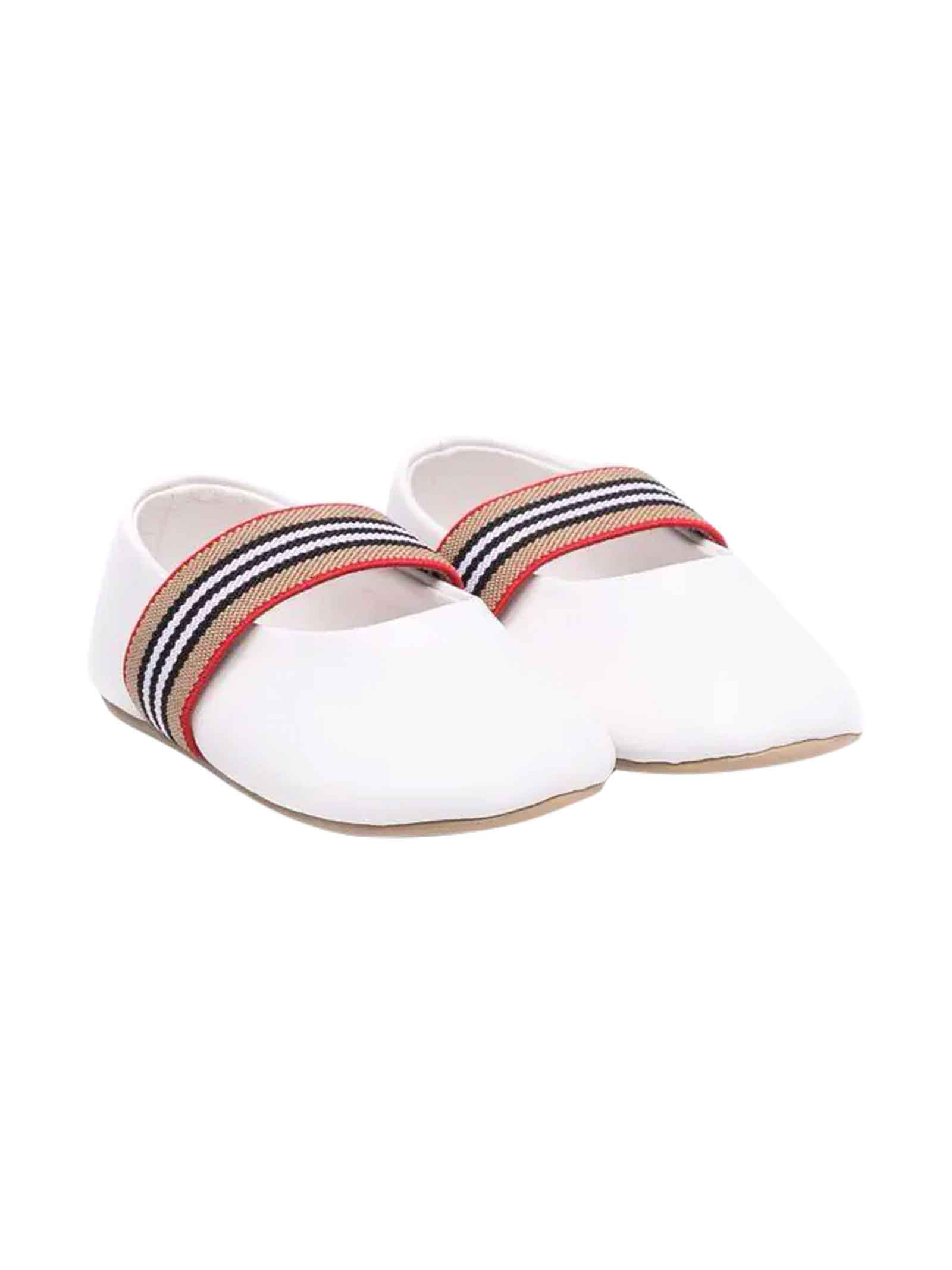 Shop Burberry Ballet Flats With Check Print In Bianco