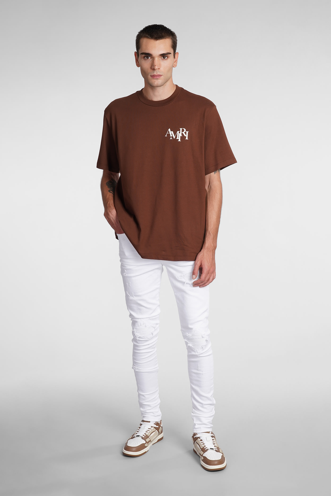 Shop Amiri T-shirt In Brown Cotton
