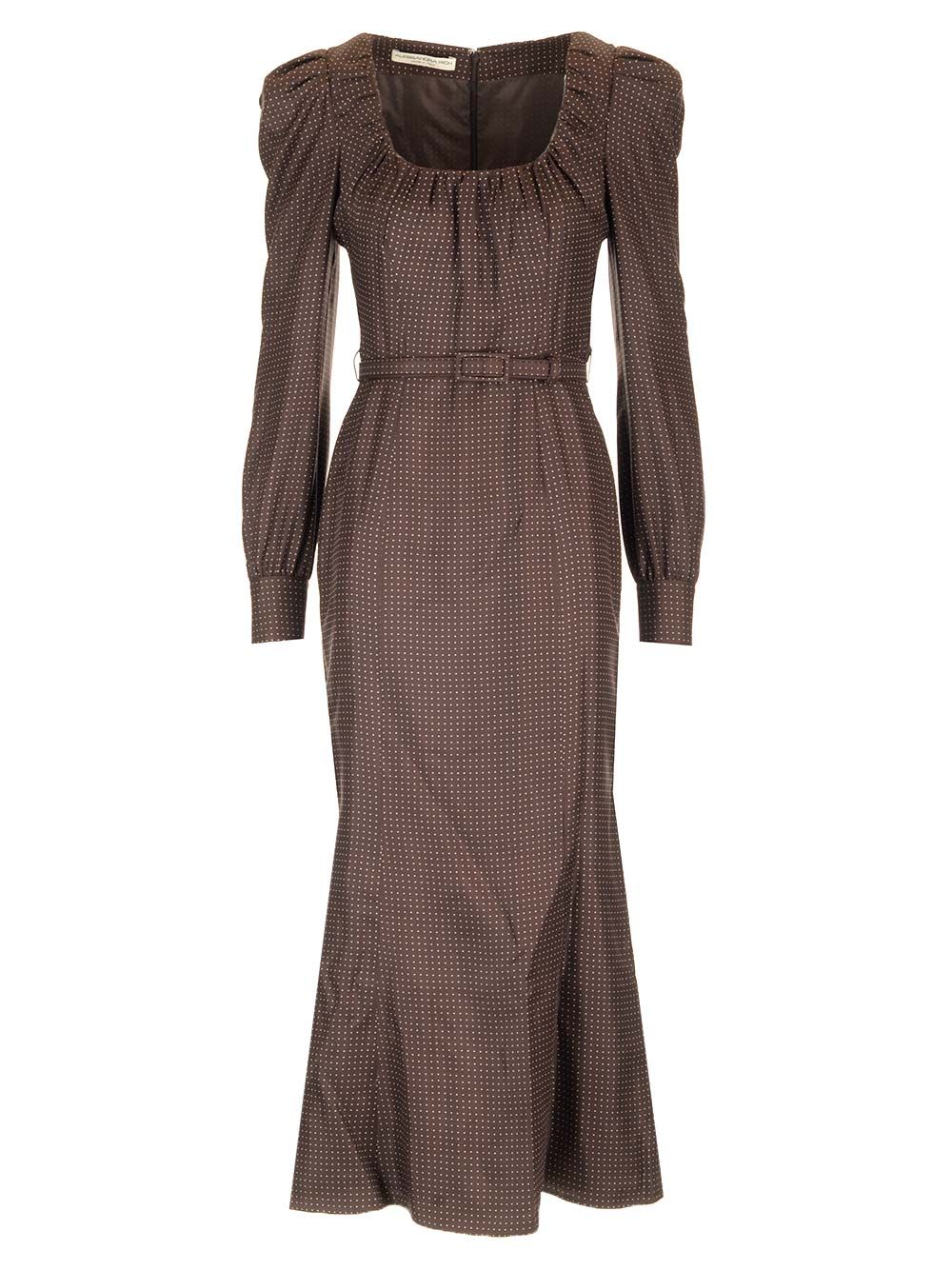 Shop Alessandra Rich Brown Silk Twill Long Dress