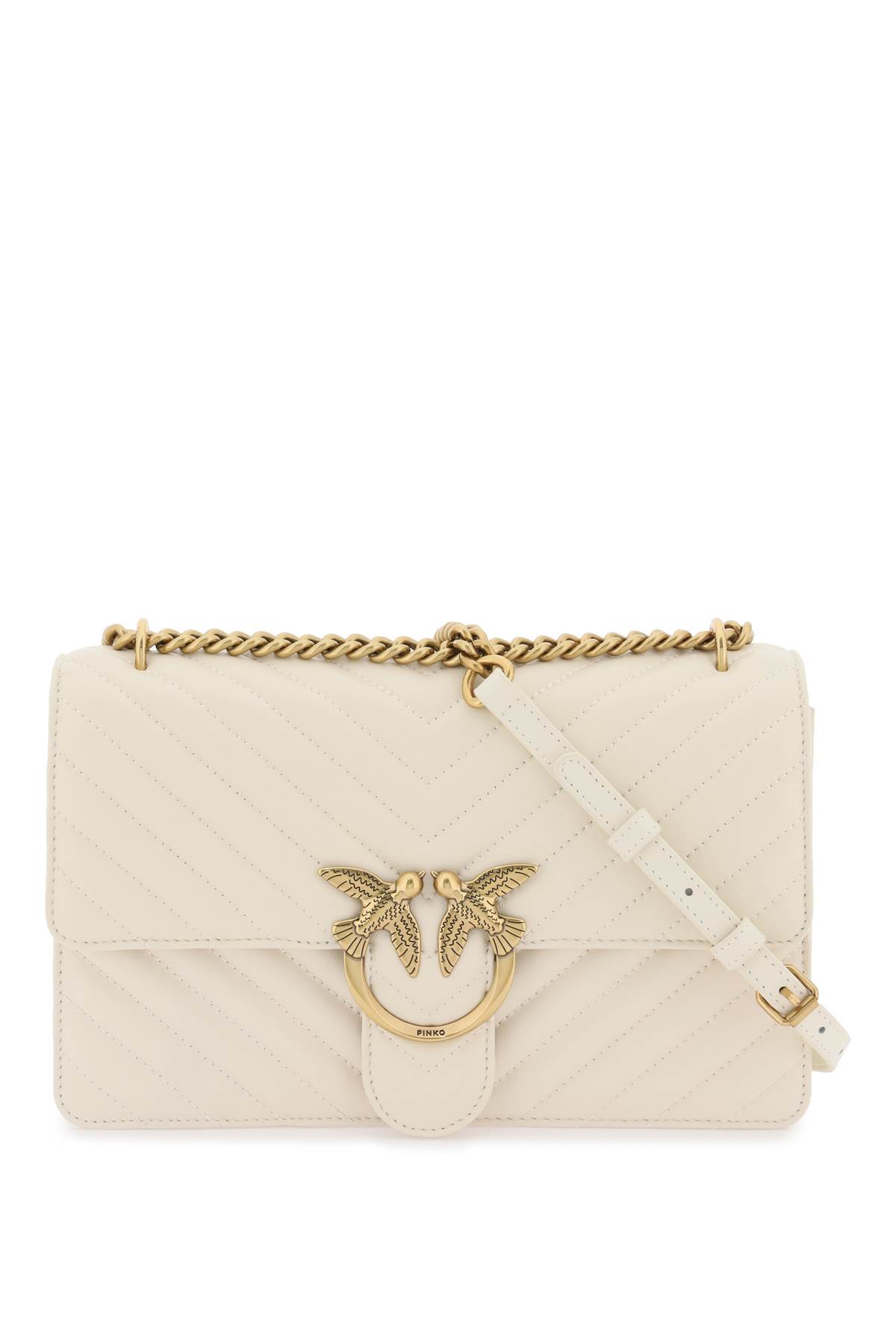 Shop Pinko Chevron Quilted Classic Love Bag One In Bianco Seta-antique Gold (white)