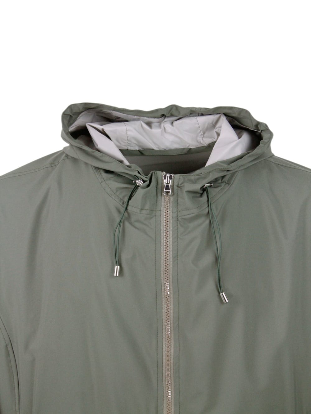 Shop Barba Napoli Lightweight Bomber Jacket In Windproof Technical Fabric With Hood With Zip Closure And Knitted Cuffs In Green