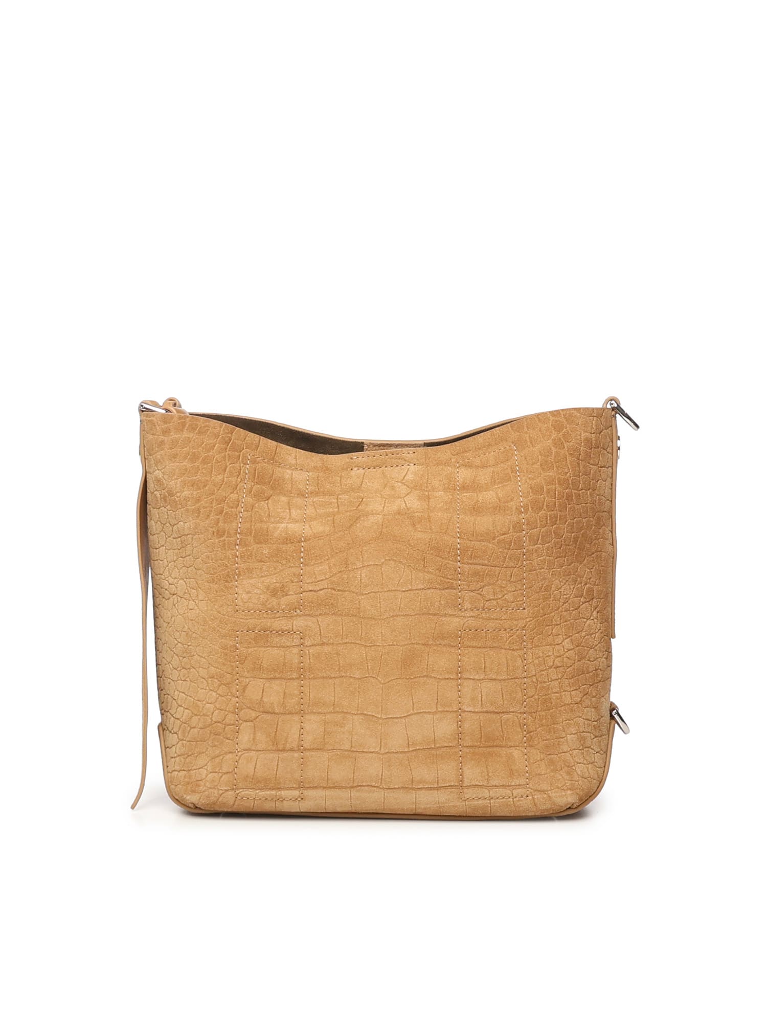 Hogan Textured Crocodile-embossed Brown Shoulder Bag With Adjustable Strap In Brown