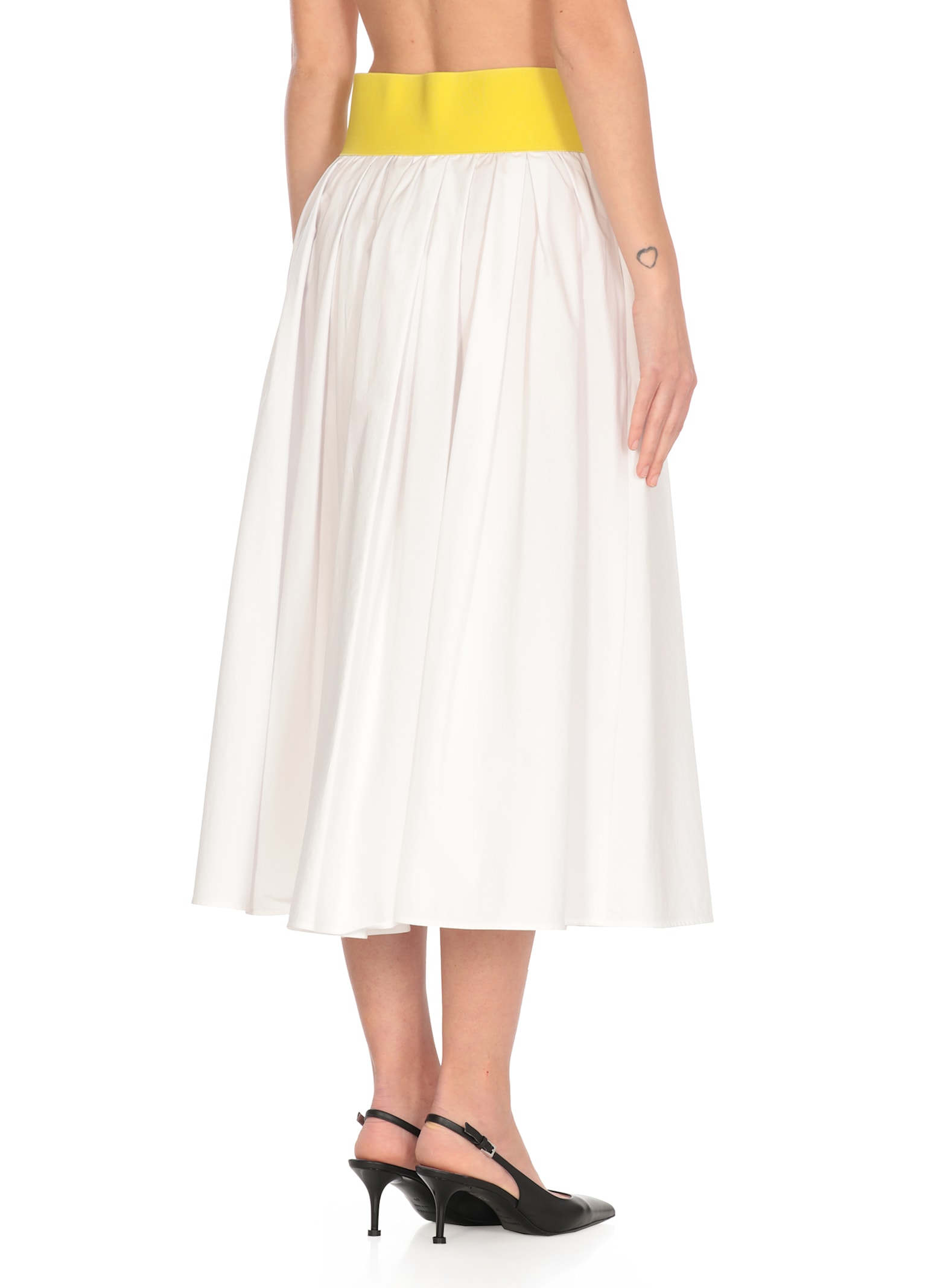Msgm White Skirt With Contrasting Waist And Pleated Details In Fabric Woman