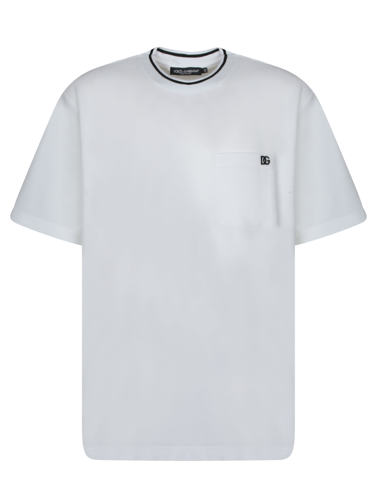 Dolce & Gabbana Cotton Piqué T-shirt With Contrasting Collar In White