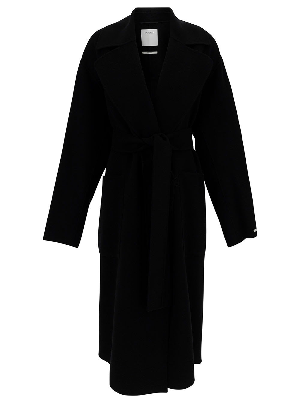 SportMax polka Black Robe Coat With Matching Belt In Wool Woman