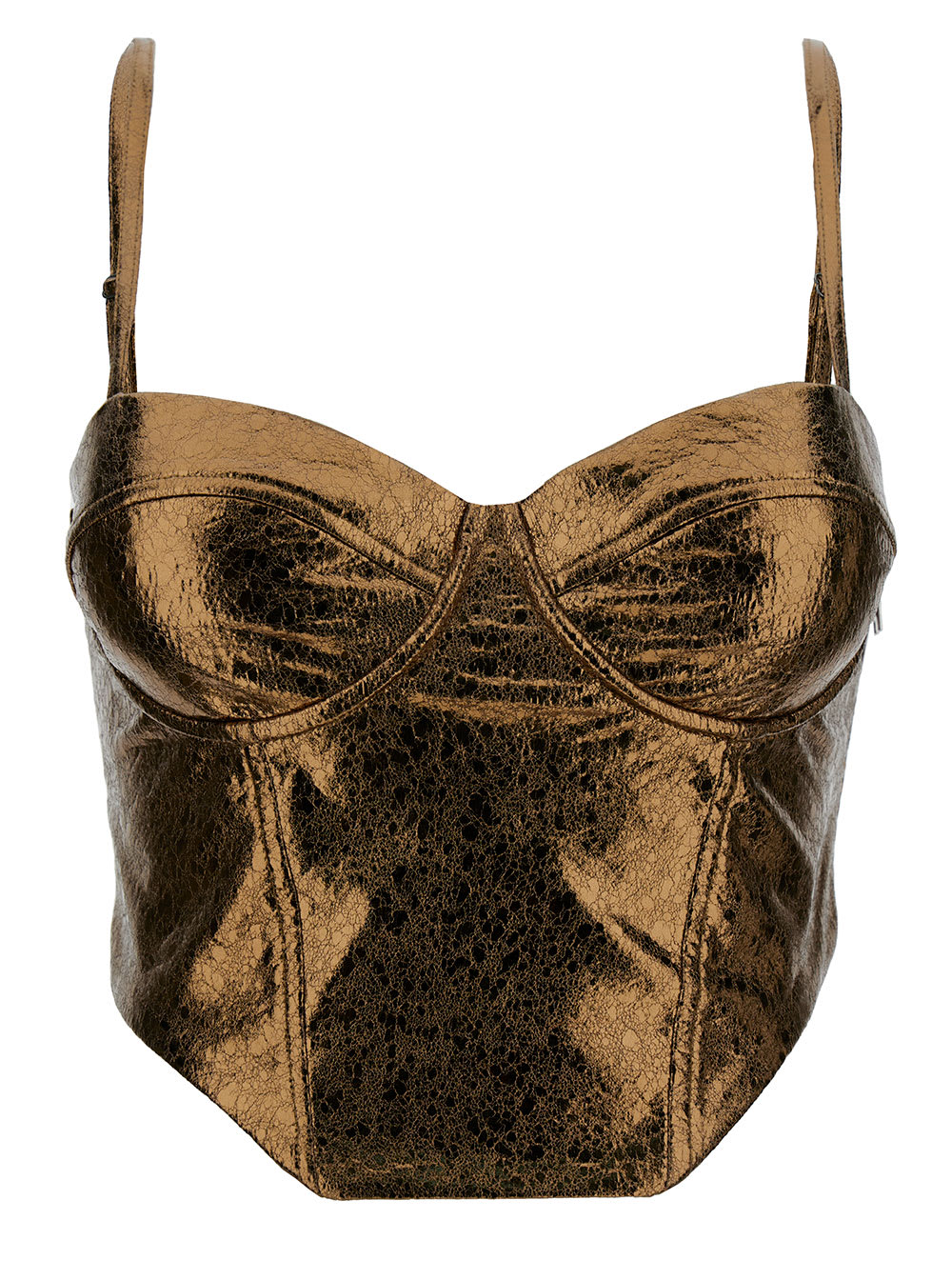 Shop Rotate Birger Christensen Gold Corset Top With Adjustable Straps In Stretch Fabric Woman In Metallic