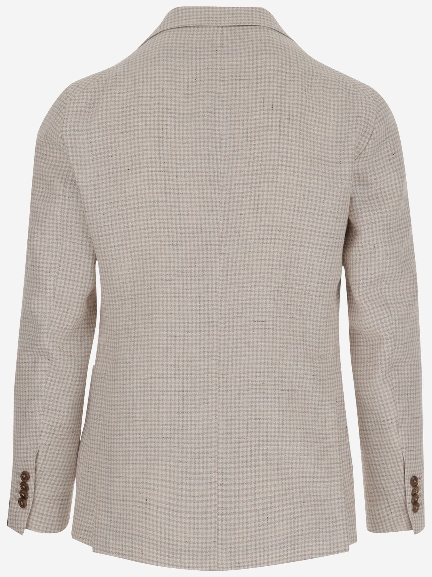 Tagliatore Linen Blend Single-breasted Jacket With Houndstooth Pattern In Beige