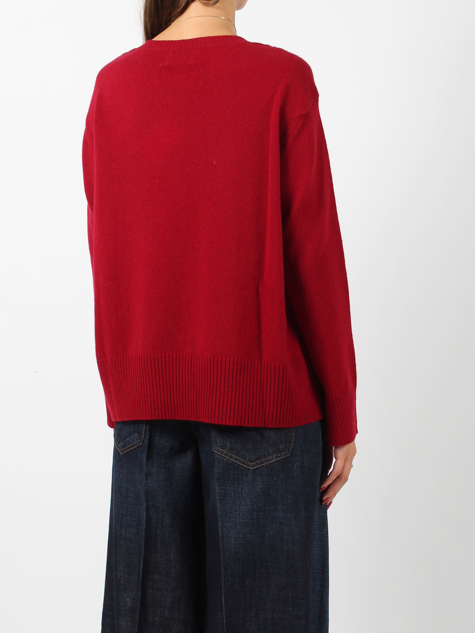 Shop Be You Relaxed Round Neck Sweater In Dark Red