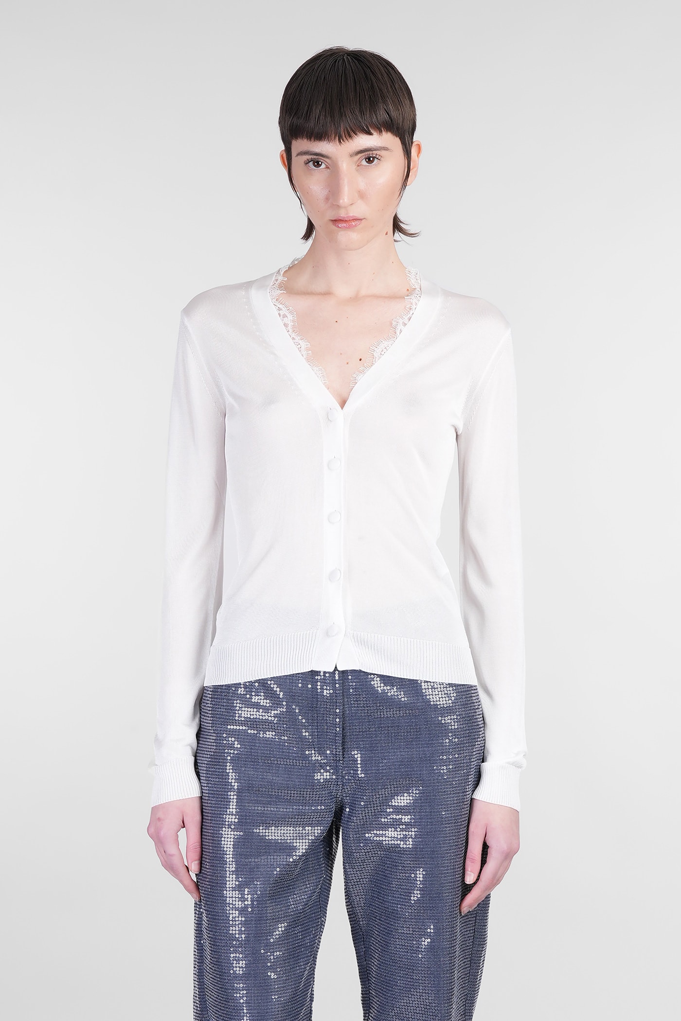 Cardigan In White Viscose