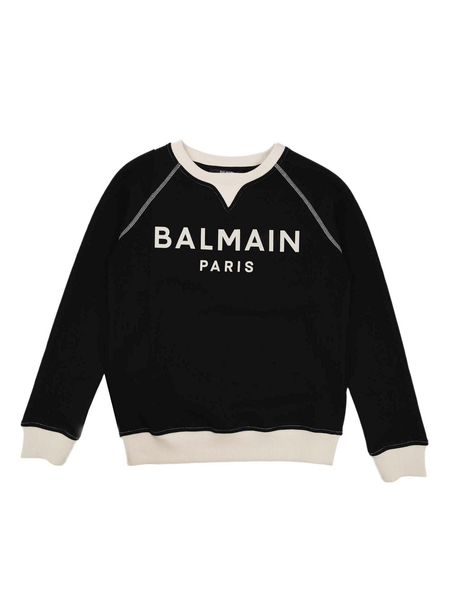 Balmain Black Sweatshirt With Ivory Profiles