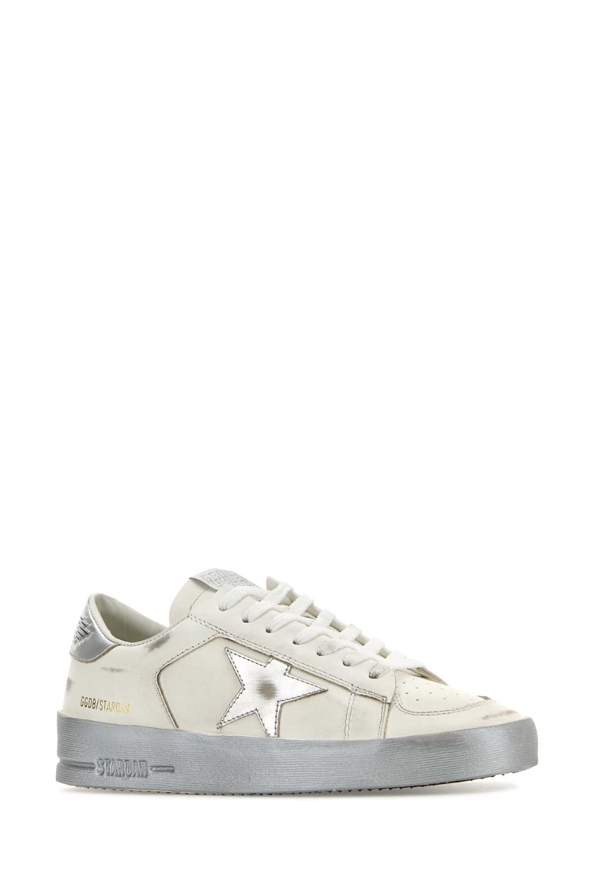 Shop Golden Goose White Leather Stardan Sneakers In Whitesilver