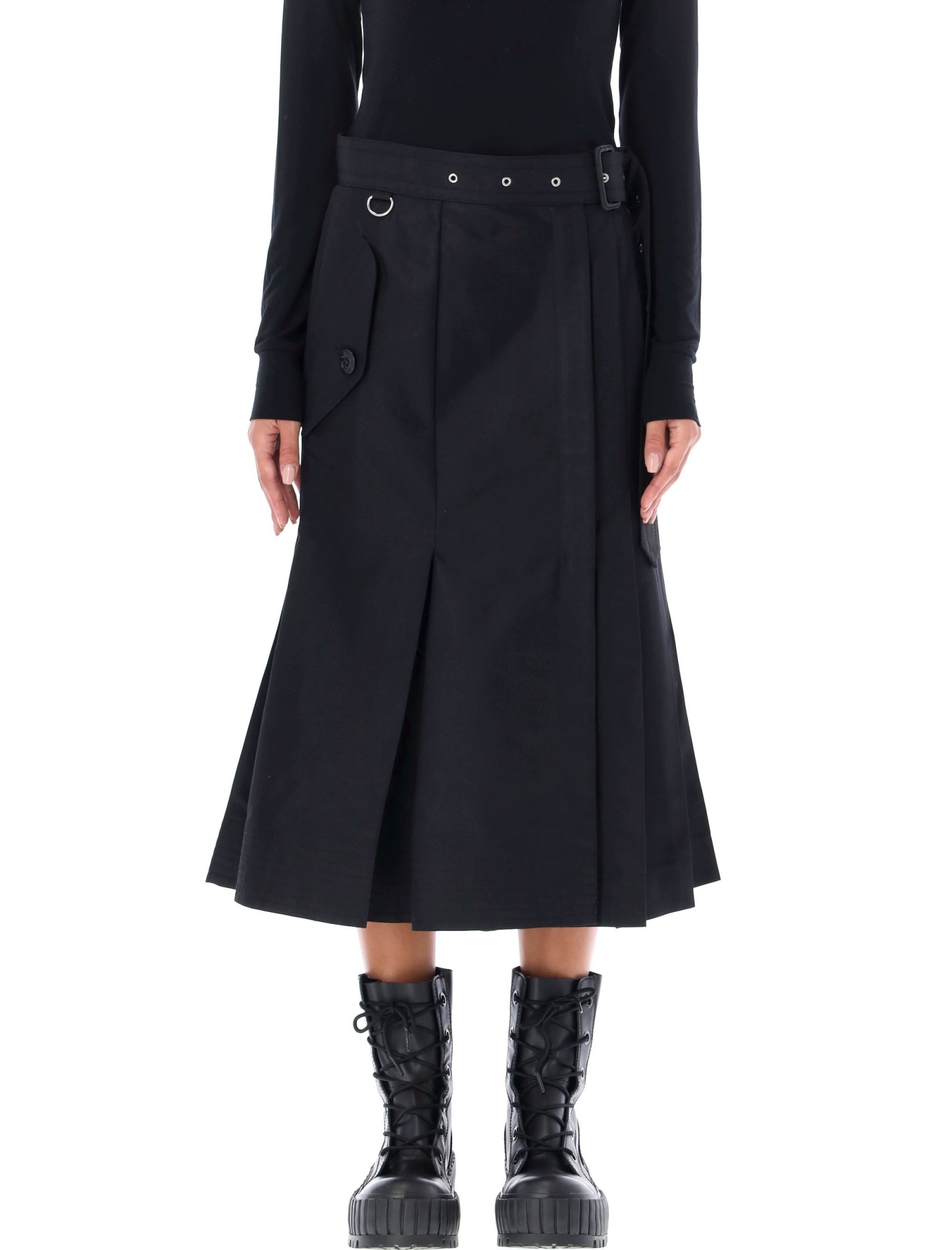 Sacai Belted Midi Skirt With Pleats