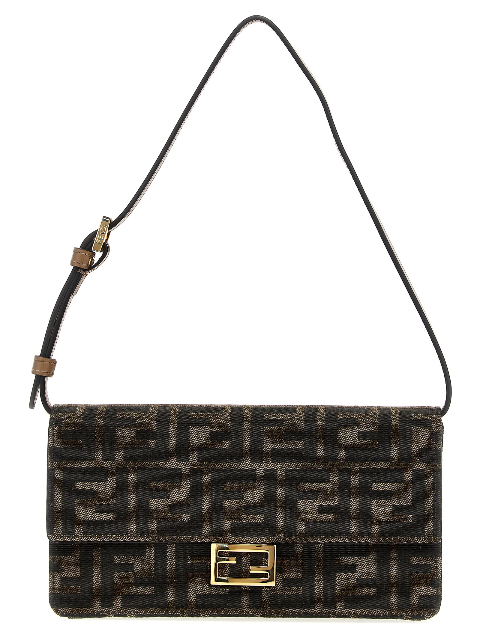 Fendi Baguette Wallet On Chain In Brown