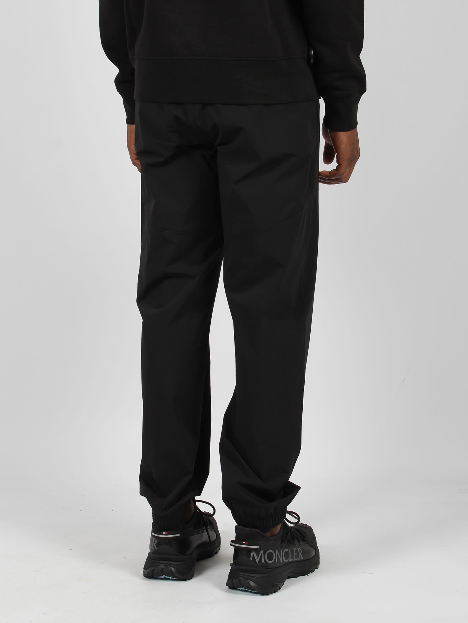 Moncler Black Embroidered Logo Trousers In Black