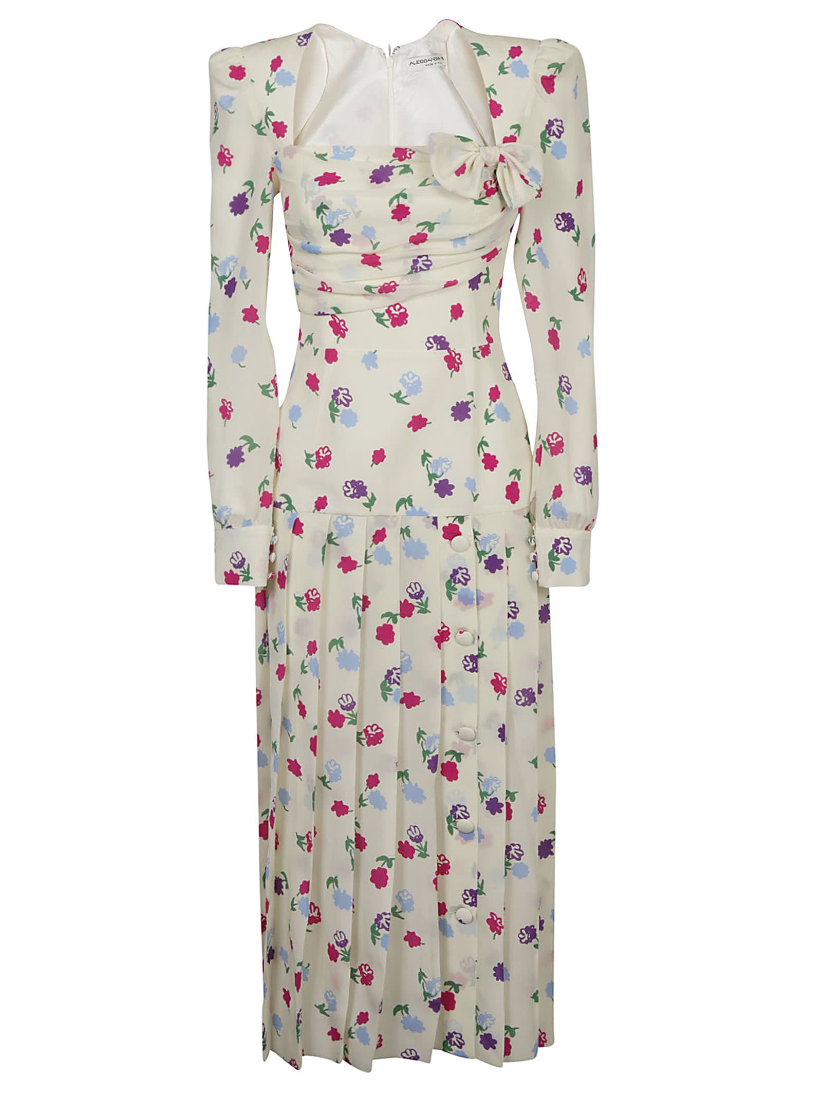 Alessandra Rich Floral Print Silk Pleated Dress