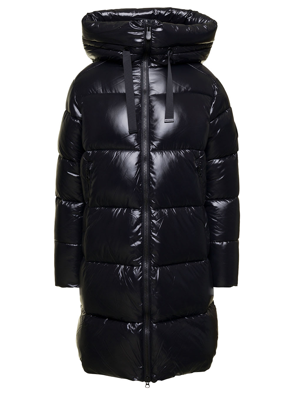 Save The Duck Ines Water Repellent Hooded Quilted Longline Puffer Coat In Black