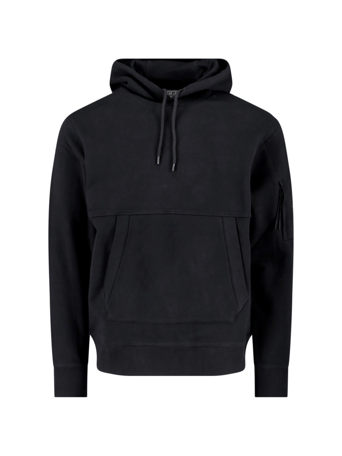 C.p. Company Classic Black Hoodie With Kangaroo Pocket And Signature Detail In Multi