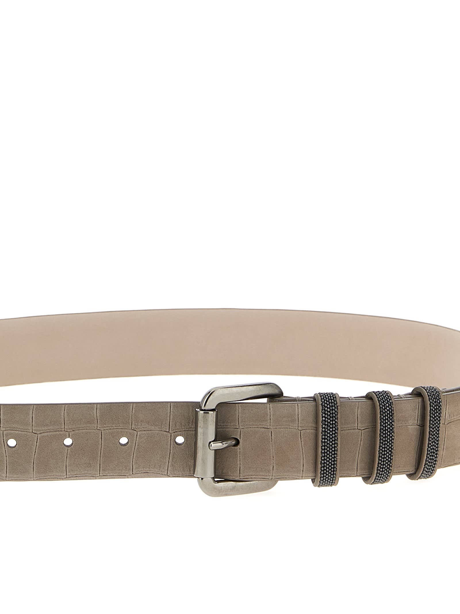 Brunello Cucinelli Suede Accessory Featuring Multiple Holes In Gray