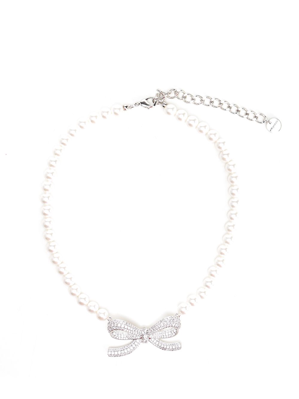 Self-portrait Pearl Bow Necklace Jewelry White In Yellow