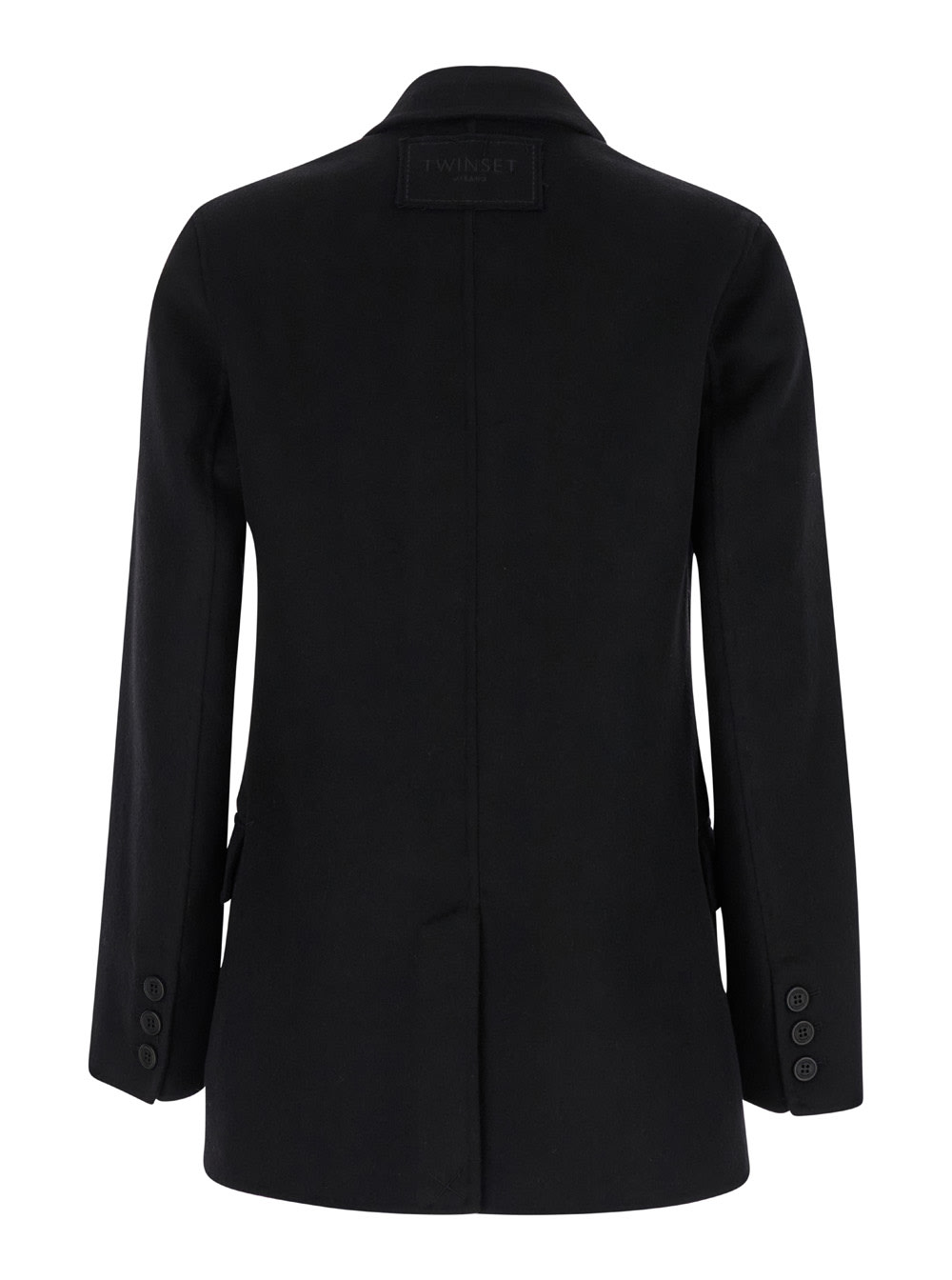 Shop Twinset Black Double-breasted Coat With Peak Revers In Wool Blend Woman