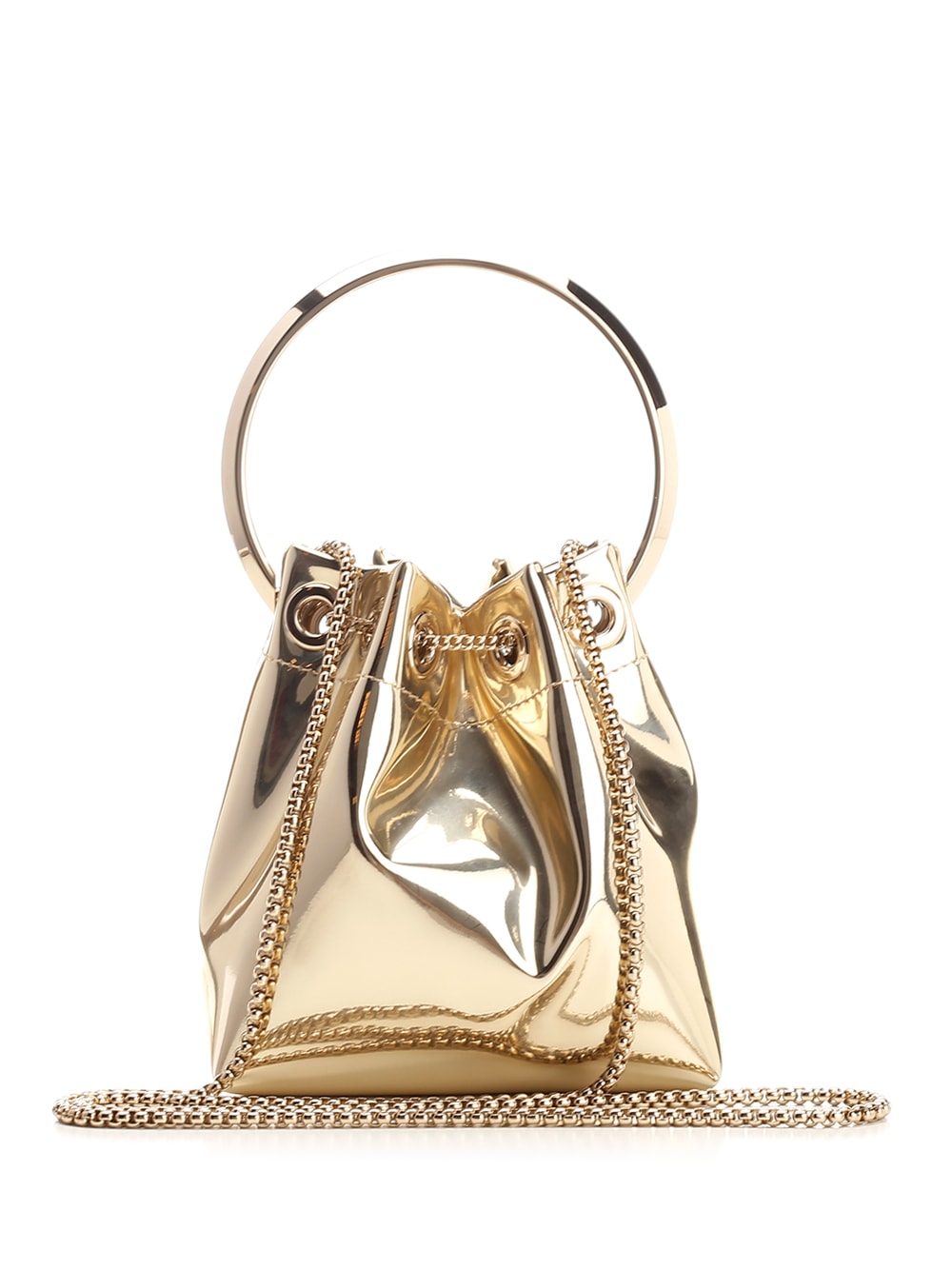 Jimmy Choo Bon Bon Metallic Mirrored-leather Bucket Bag