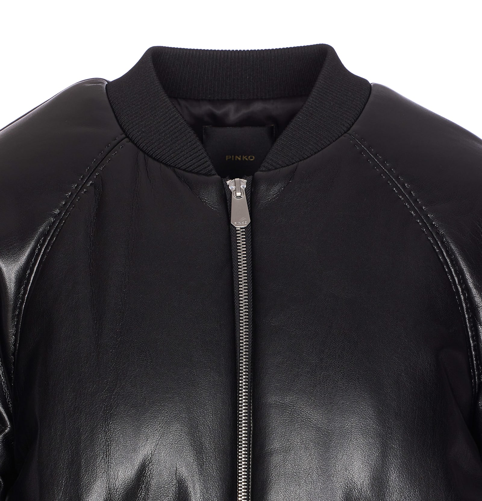 Pinko Black Cropped Bomber Jacket With Front Zip Closure In Ecoleather Woman In Black