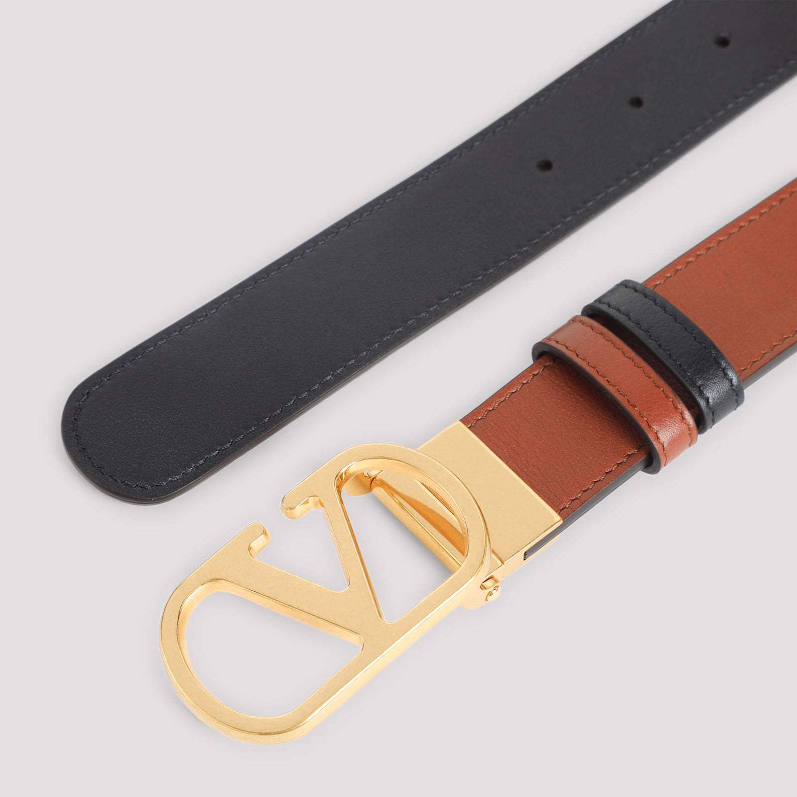 Valentino Leather Belt With Adjustable Length And Reversible In Brown