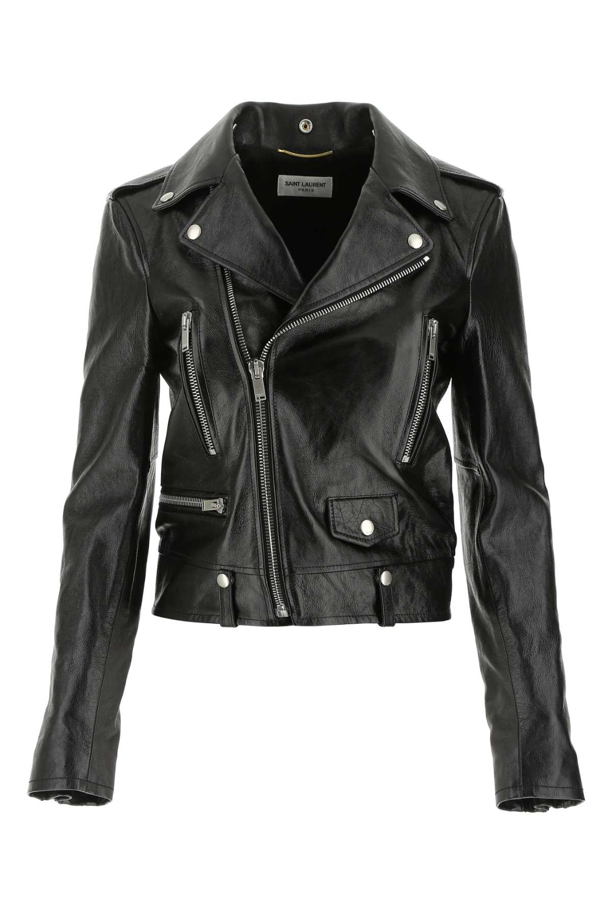 Shop Saint Laurent Black Leather Jacket In 1000
