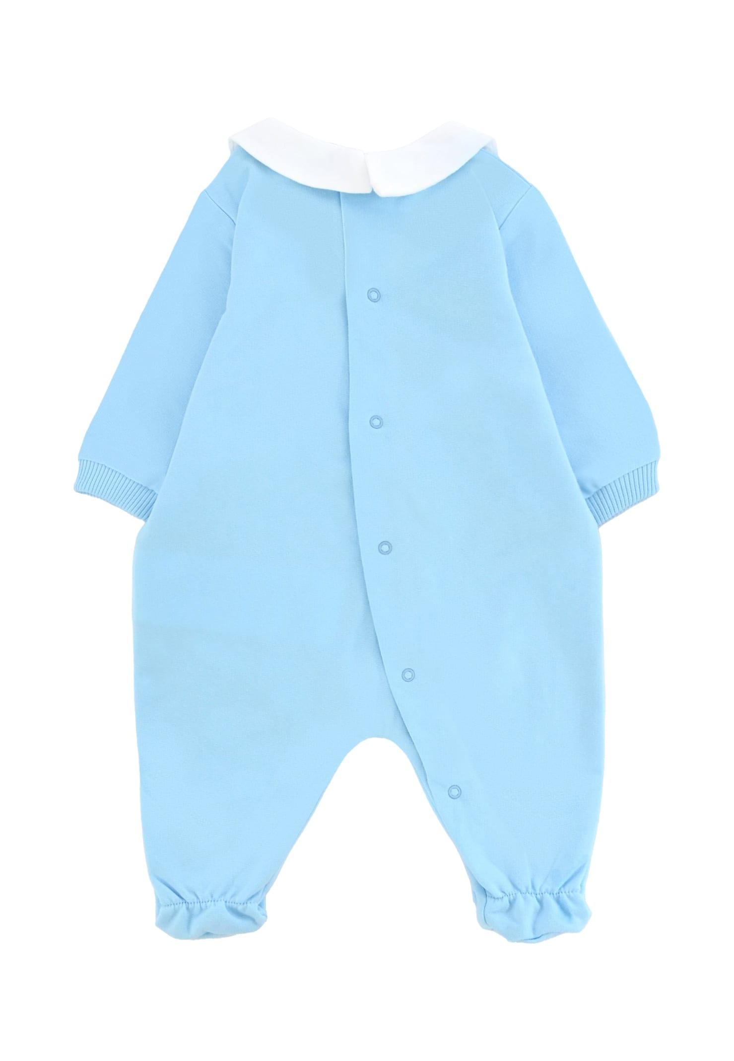 Moschino Light Blue Babygrow For Baby Boy With Teddy Bear In Blue