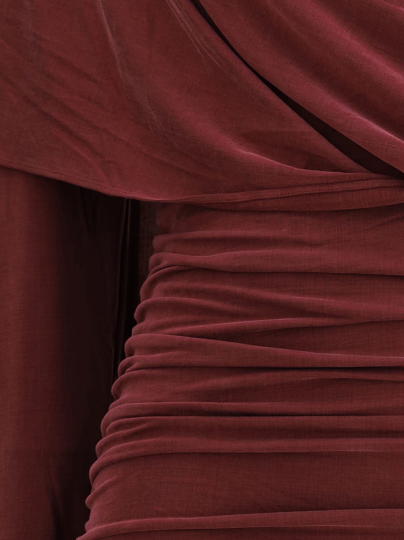 The Andamane Draped Long-sleeve Dress In Burgundy