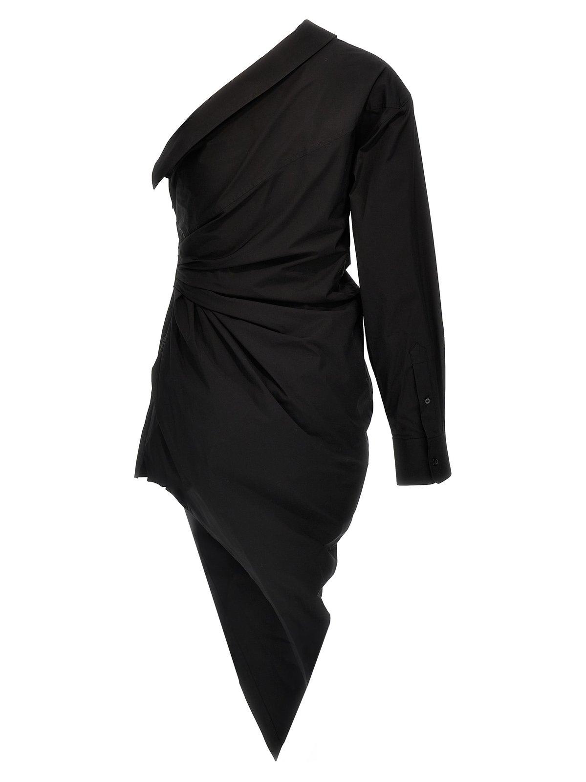 Alexander Wang Asymmetrical Ruched Poplin Dress In Black