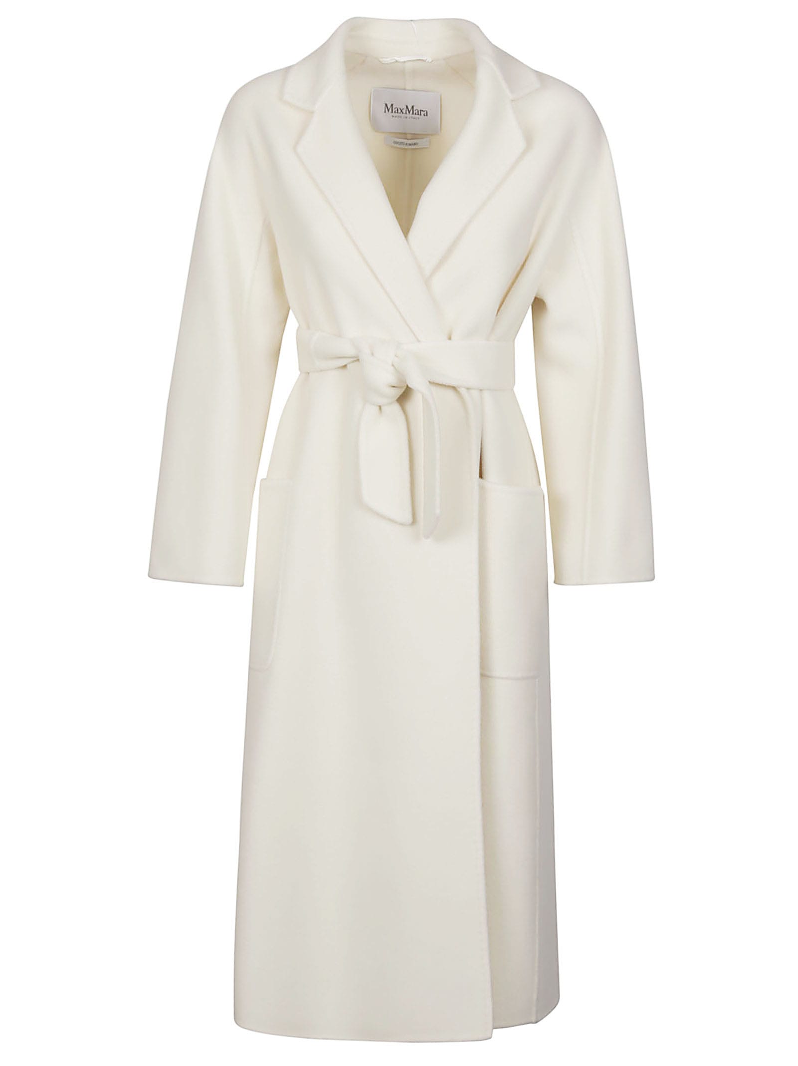 Max Mara Virgin Wool Belted Coat In Bianco