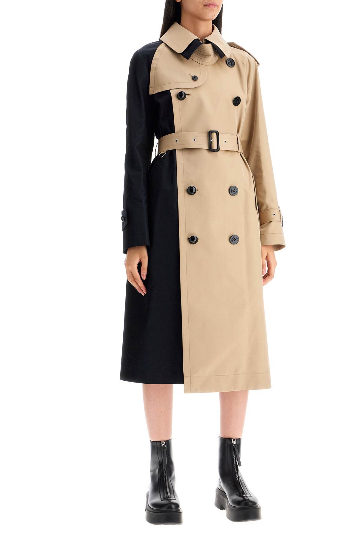 Shop Sacai Color Block Gabardine Trench In Navy×beige (beige)